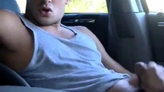 Str8 hot young jock jerks in his car