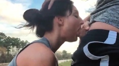 GF Sucks and Swallows Outside - Amazing Amateur Blowjob
