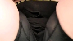Busty curly brunette with big boobs fucks on couch