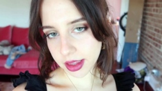 Very hot busty brunette solo masturbation on webcam