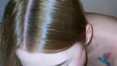 Petite amateur redheaded teen pisses and sucks cock
