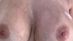 Awesome Big Boobs Blonde Masturbates In The Shower