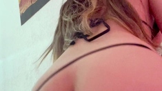 Big white ass in the bathroom masturbating with toy