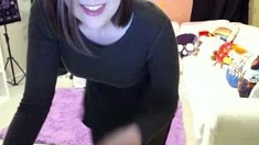 Sexy brunette wearing stockings masturbates webcam