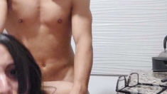 Creampie in the kitchen - Housewife gets fucked while