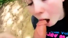 Deepthroat blowjob with cum in mouth in public