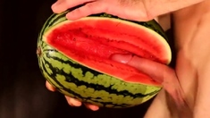 water melon cum - fucking a melon and cumming