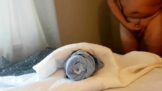 Boy cums nicely in towel