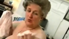 Old Granny Striping Off Her Lingerie And Playing