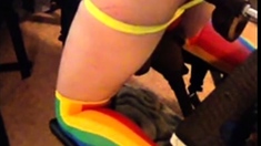 Boytoyslutboy rainbow socks fuck machine big black dildo